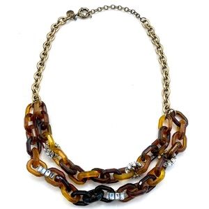 Vintage J. Crew Multi-Tone Tortoiseshell Resin Link Necklace with Crystal